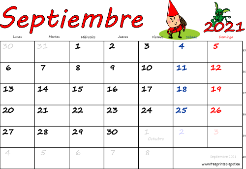 es calendario 2021 09 septiembre festivos colorido