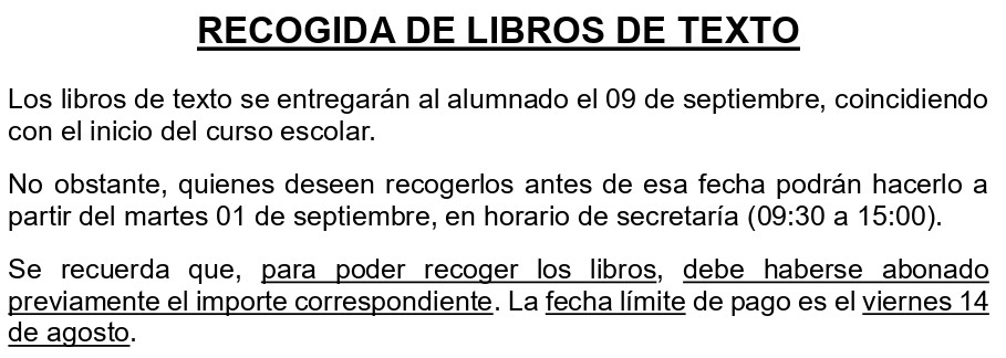 HORARIOS COMPRA DE UNIFORMIDAD Y RECOGIDA DE LIBROS DE TEXTO 2026 02